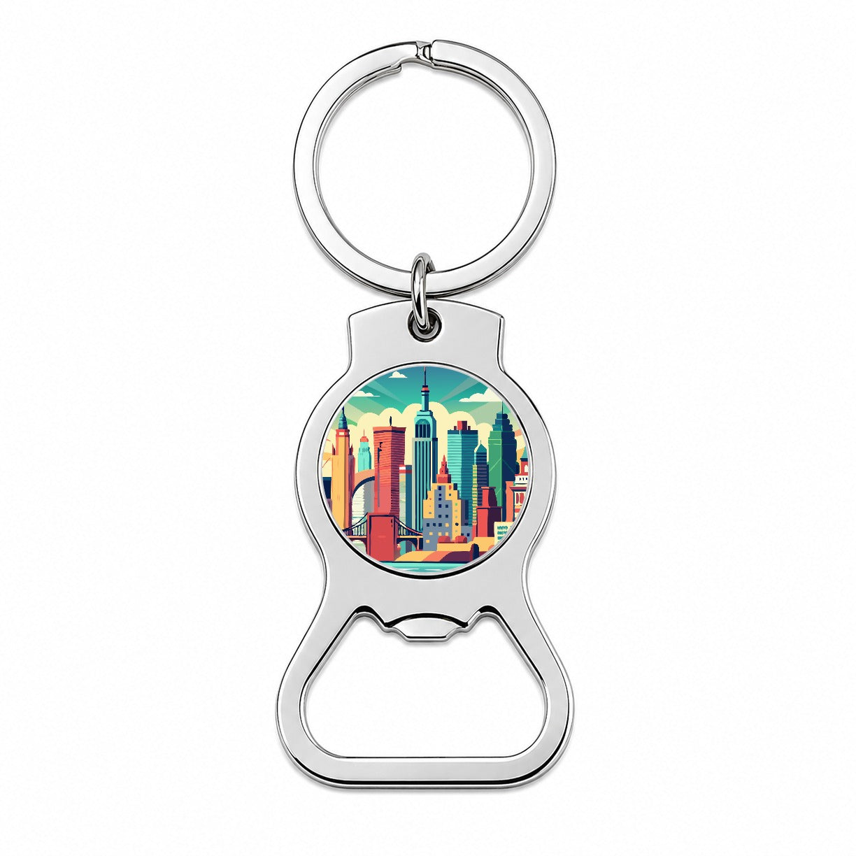 Vibrant Colored New York City Skyline Landscape Bottle Opener Keychain