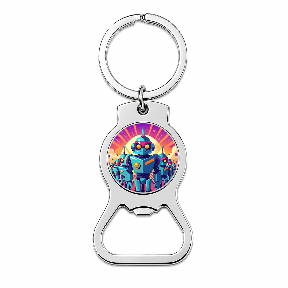 Vibrant Colored Sci-fi Robot Army Marching Bottle Opener Keychain