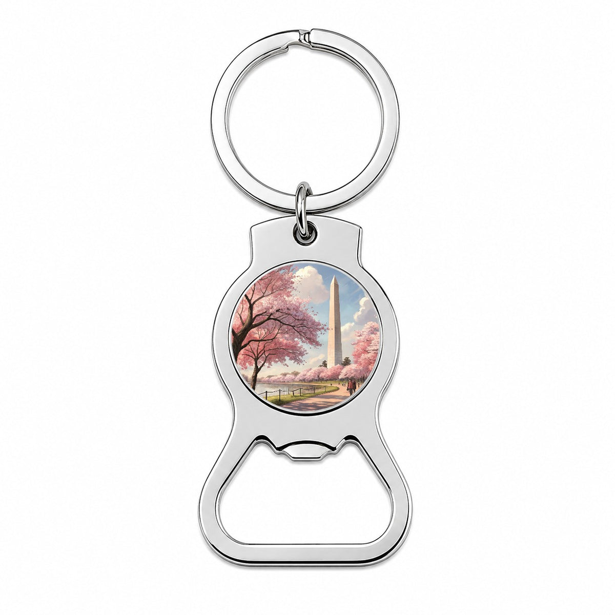 Washington Monument During Cherry Tree Blossom Season Bottle Opener Keychain