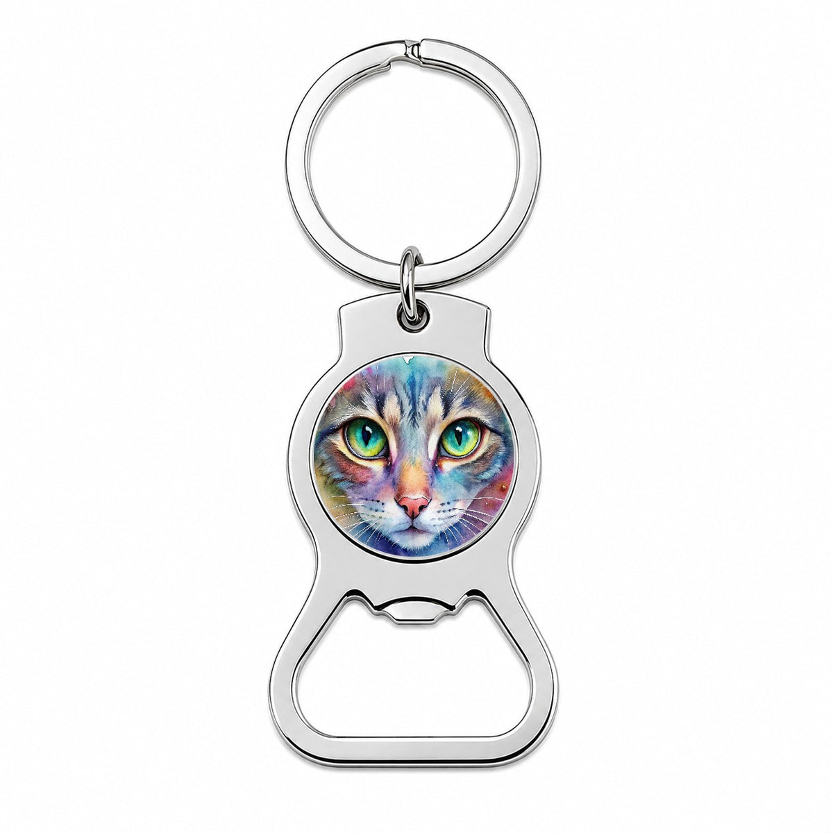 Watercolor Tabby Cat Bottle Opener Keychain
