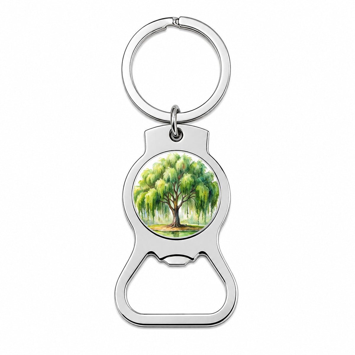 Weeping Willow Tree Watercolor Bottle Opener Keychain