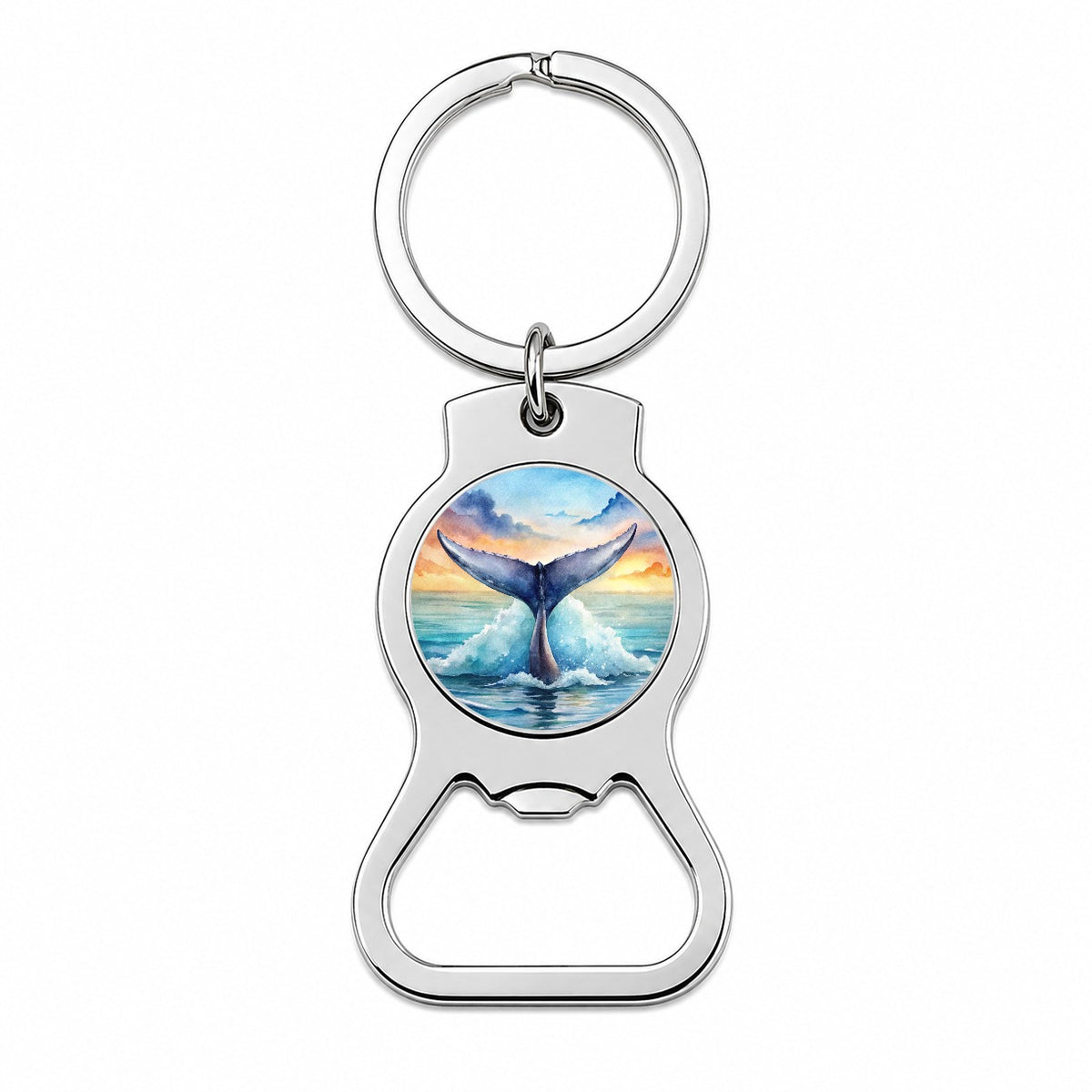 Whale Tail Ocean Watercolor Bottle Opener Keychain