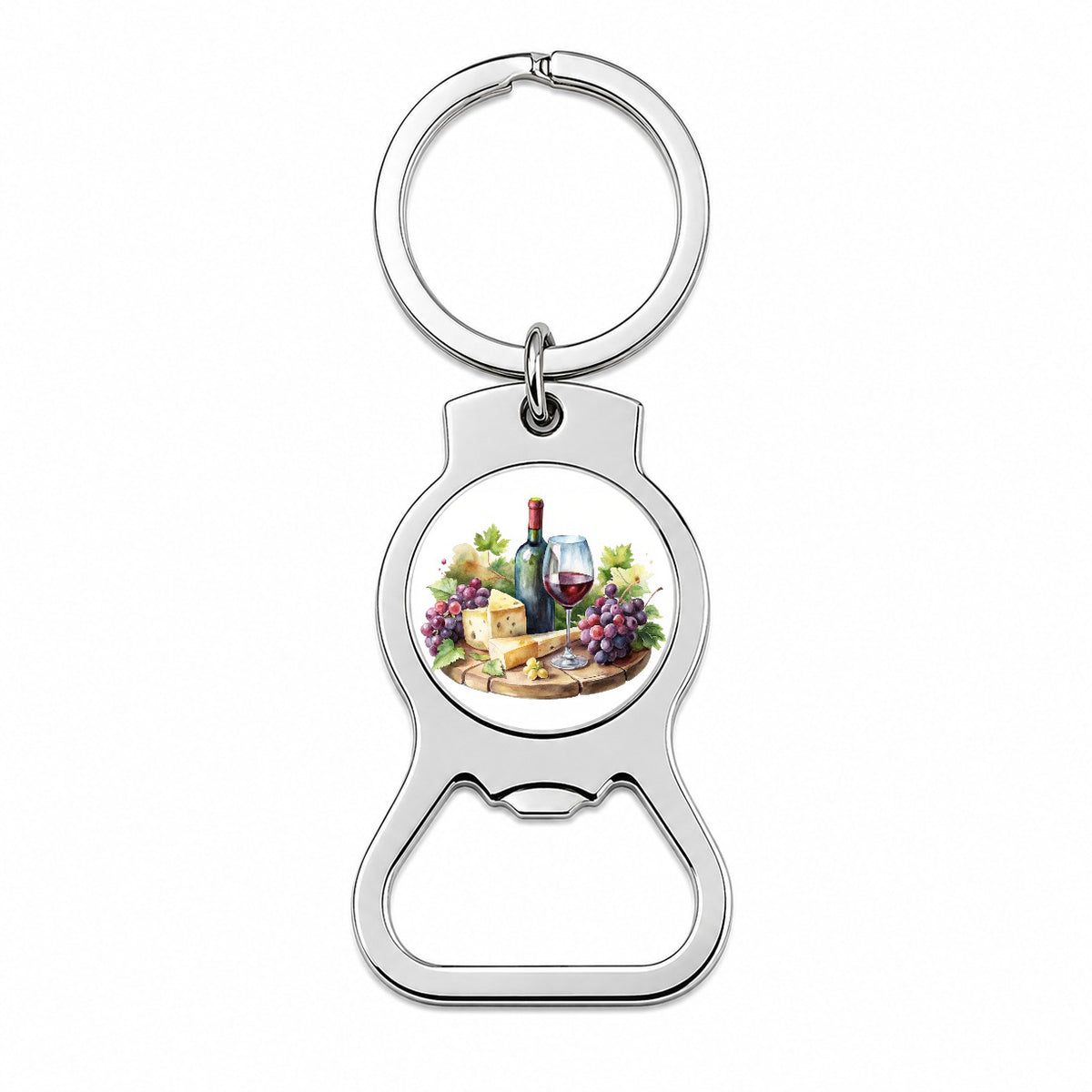 Wine Cheese Grapes on Board Watercolor Bottle Opener Keychain