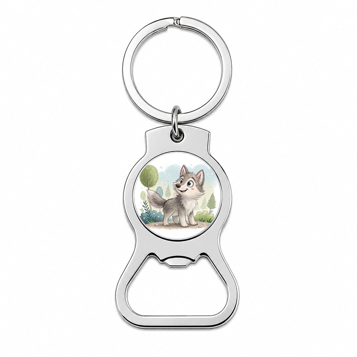 Wolf Children's Illustration Style Bottle Opener Keychain