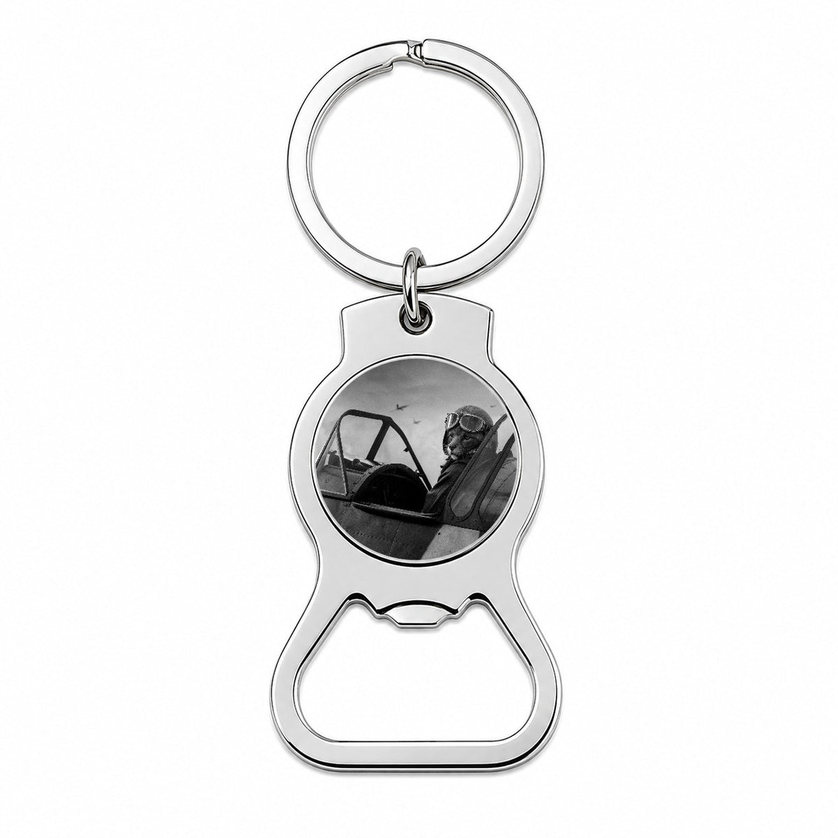 WWII Cat Fighter Plane Pilot Ace Retro Alternative Universe Bottle Opener Keychain