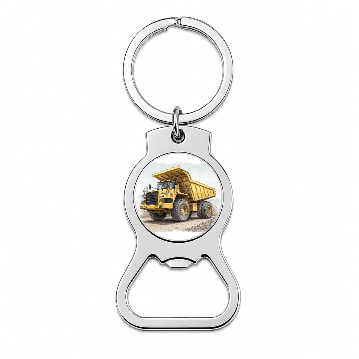 Yellow Dump Truck Construction Equipment Bottle Opener Keychain