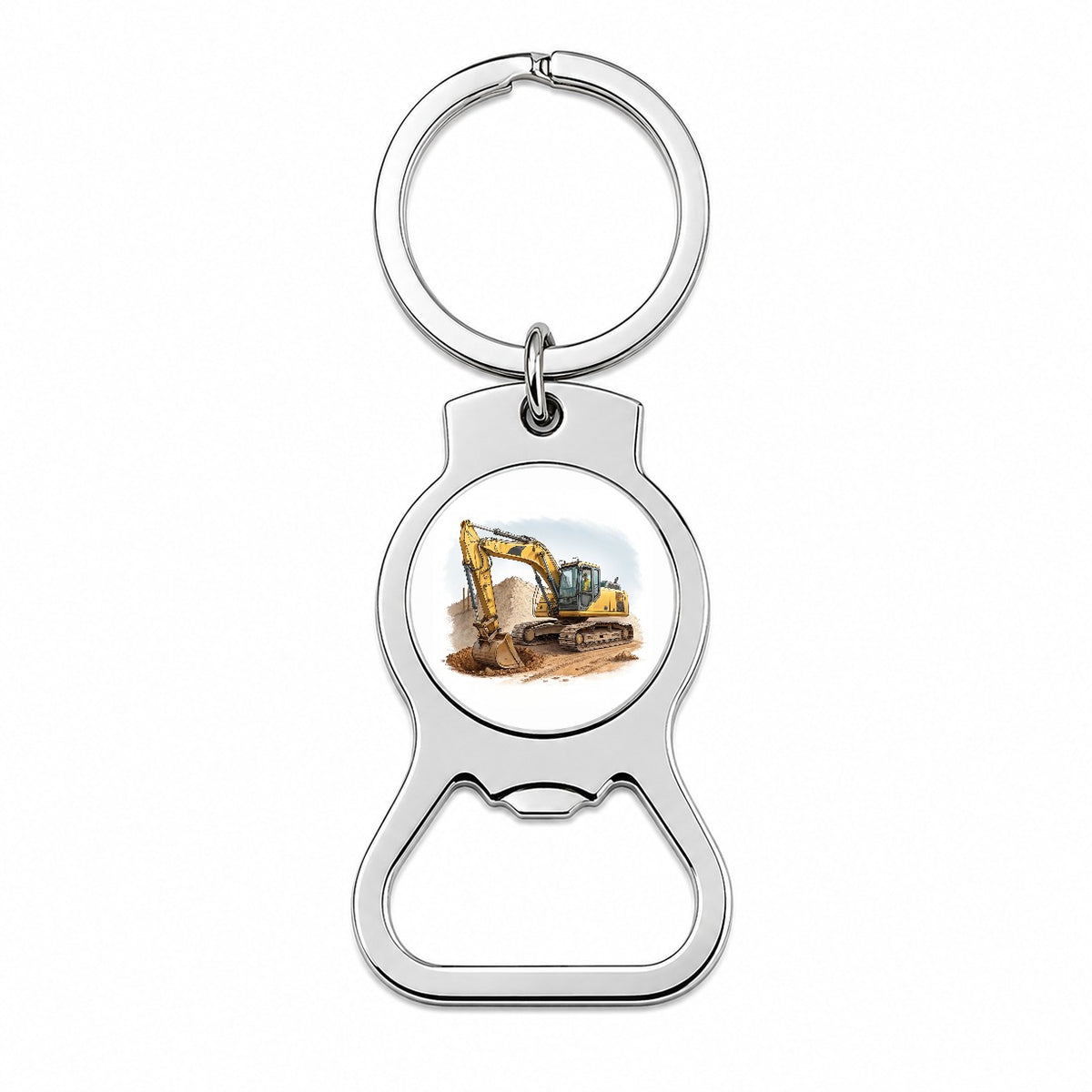Yellow Excavator Construction Equipment Bottle Opener Keychain