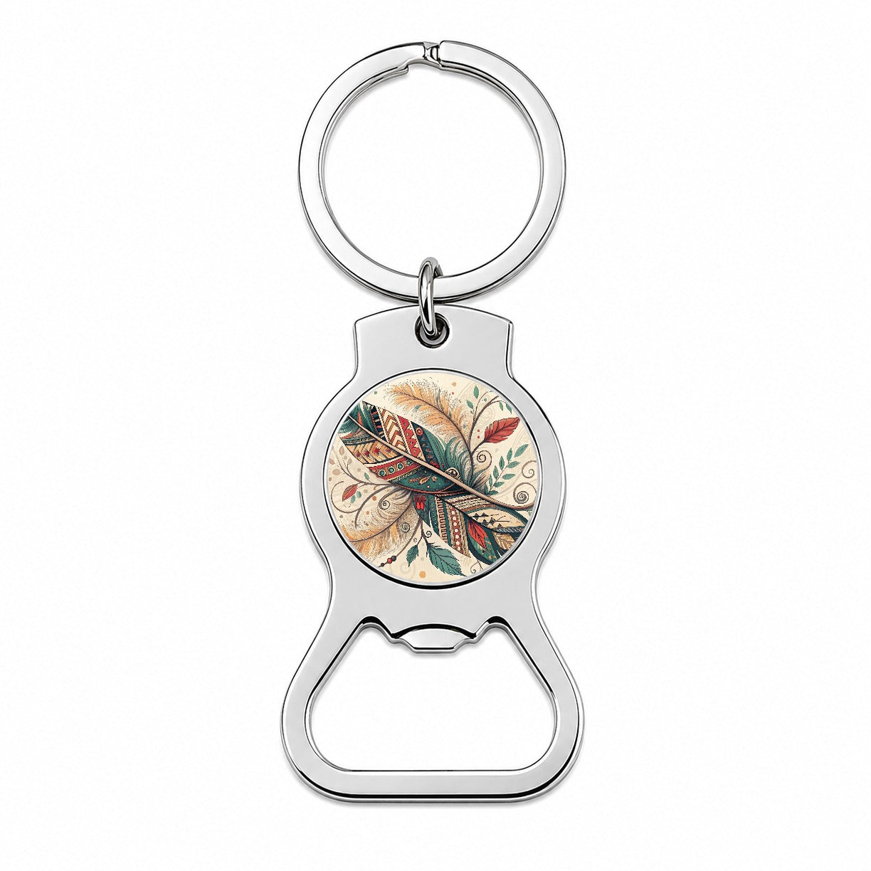 Abstract Southwestern Feather Leaf Design Bottle Opener Keychain