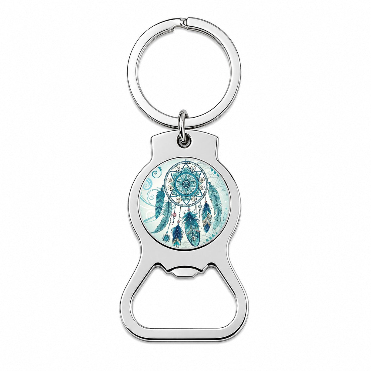 Abstract Teal Blue Dream Catcher Southwestern Design Bottle Opener Keychain