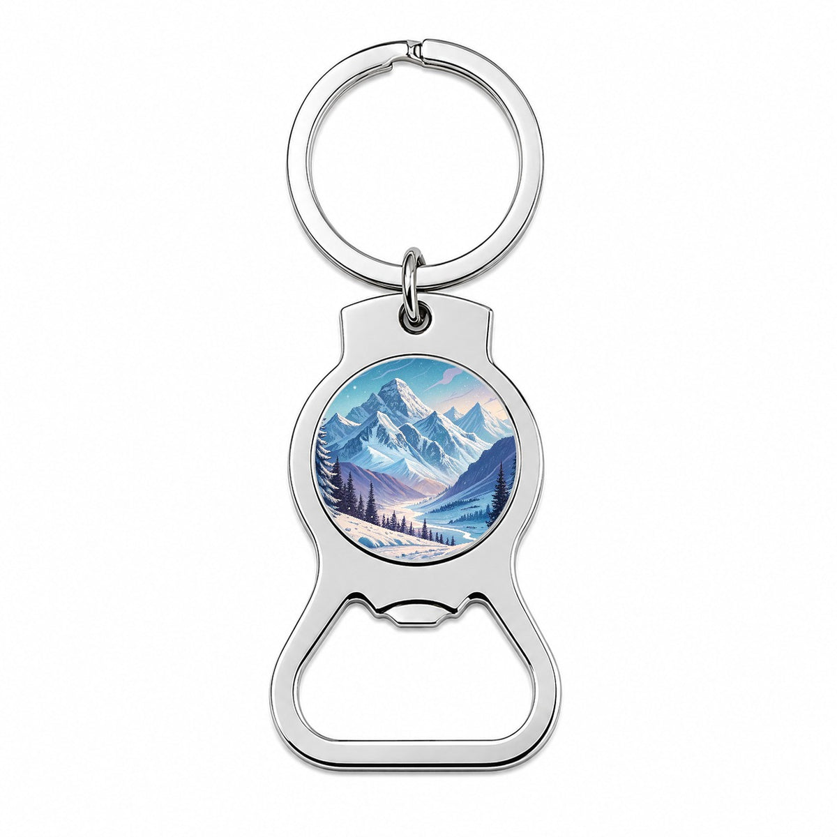 Abstract Winter Blue Purple Mountains Landscape Bottle Opener Keychain