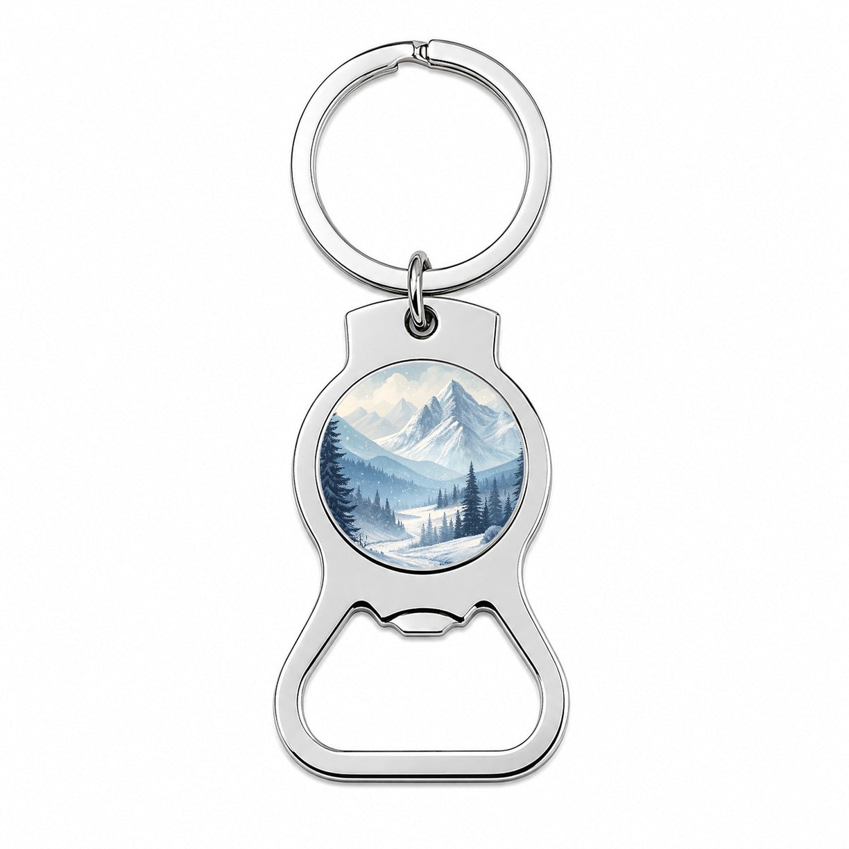 Abstract Winter Mountains Landscape Bottle Opener Keychain