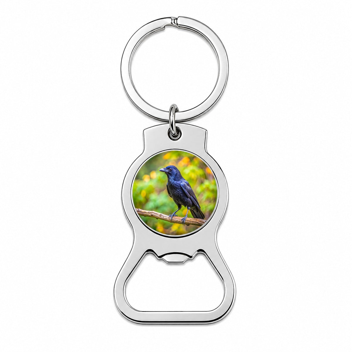 American Black Crow Backyard Bird Bottle Opener Keychain
