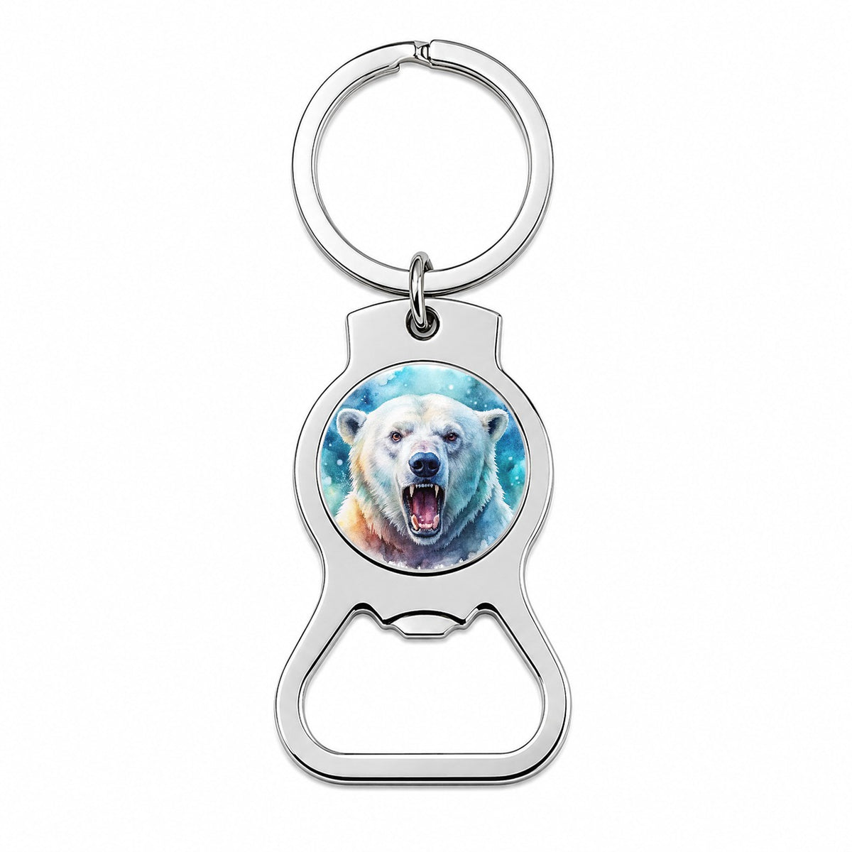 Angry Polar Bear Watercolor Bottle Opener Keychain