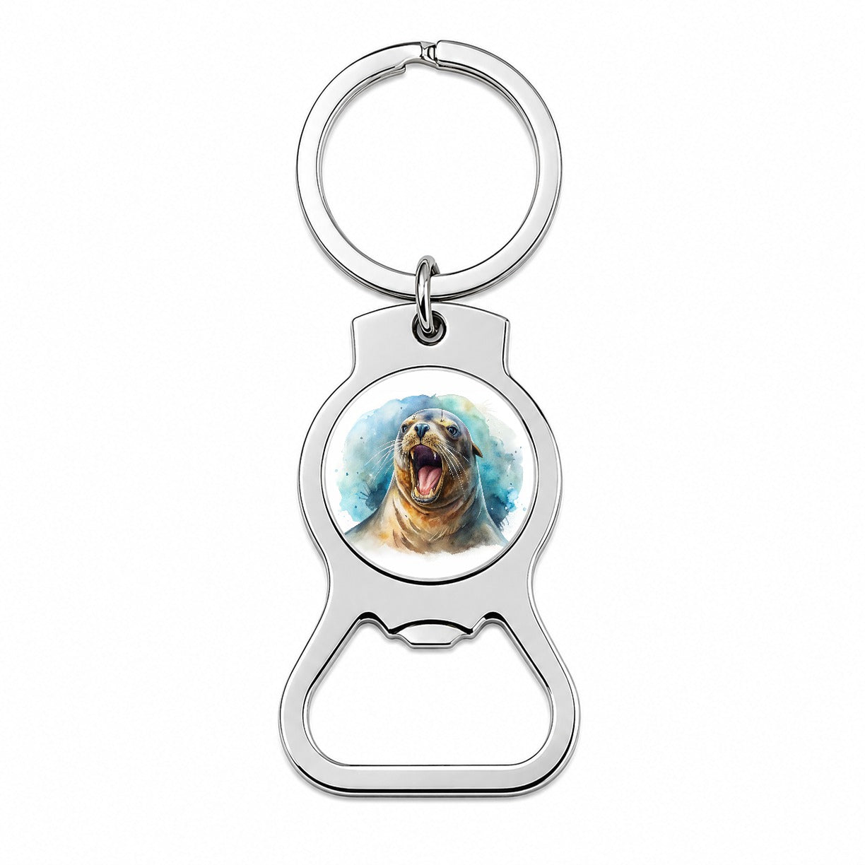 Angry Sea Lion Watercolor Bottle Opener Keychain