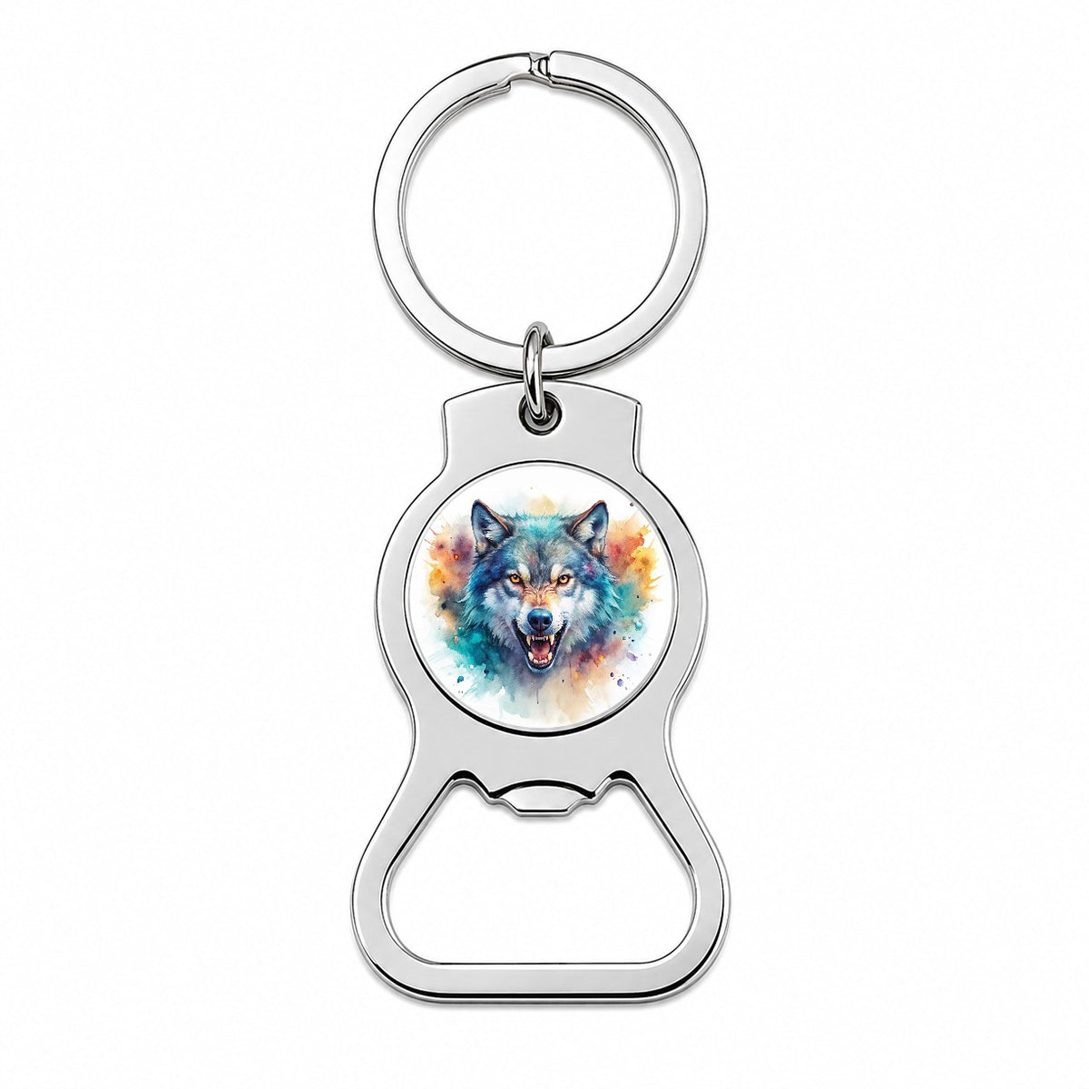 Angry Wolf Watercolor Bottle Opener Keychain