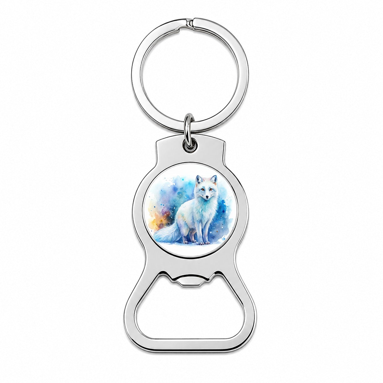 Arctic Fox Watercolor Bottle Opener Keychain