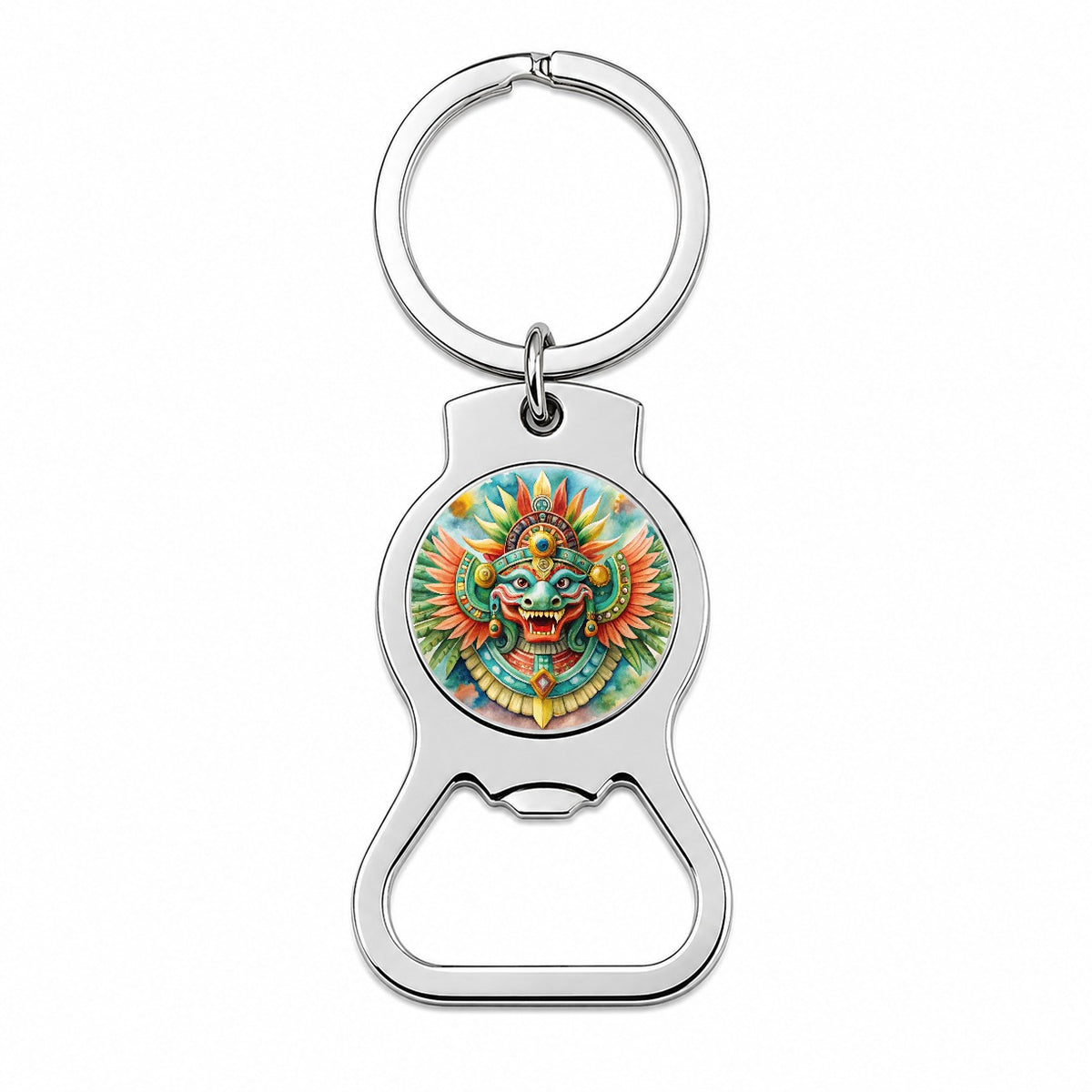 Aztec God Quetzalcoatl Watercolor Bottle Opener Keychain