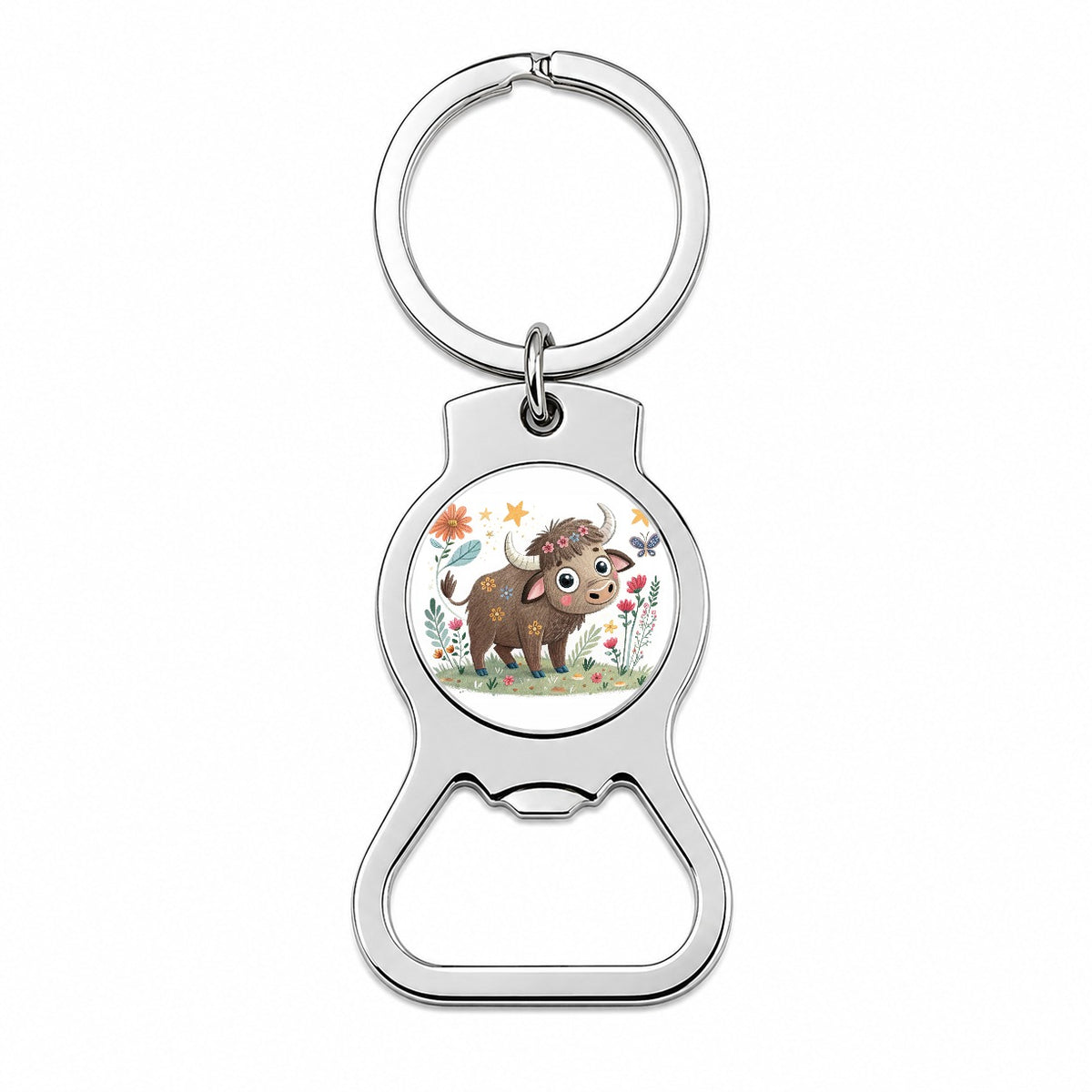 Bison Buffalo Children's Illustration Style Bottle Opener Keychain