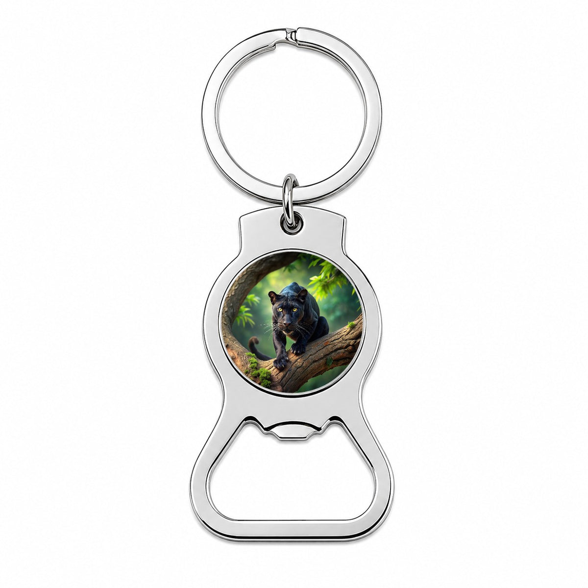 Black Panther on Branch Bottle Opener Keychain