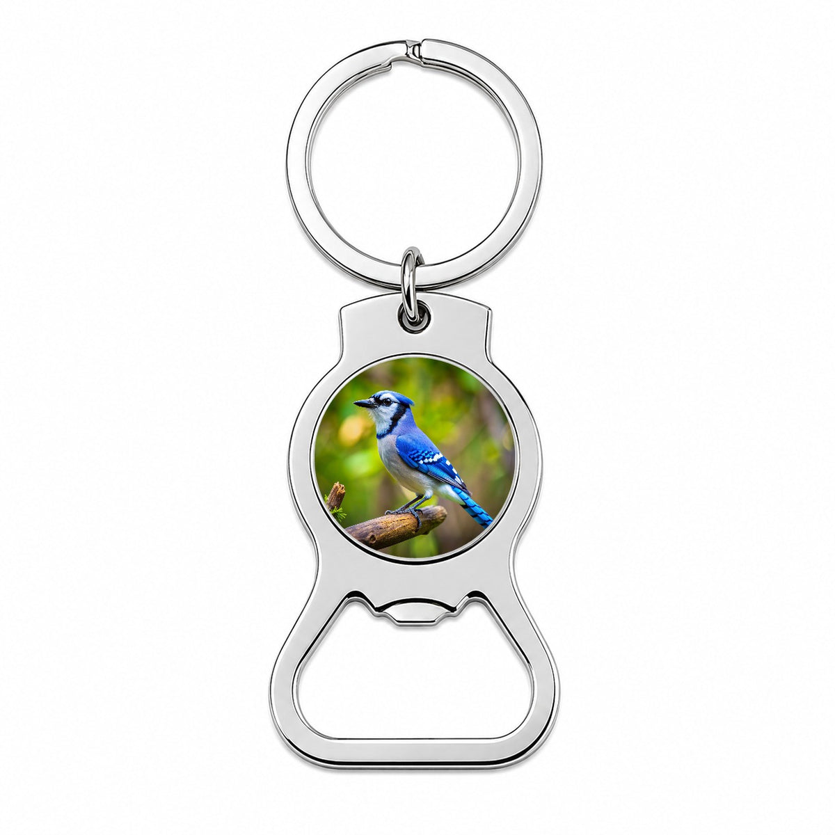 Blue Jay Backyard Bird Bottle Opener Keychain