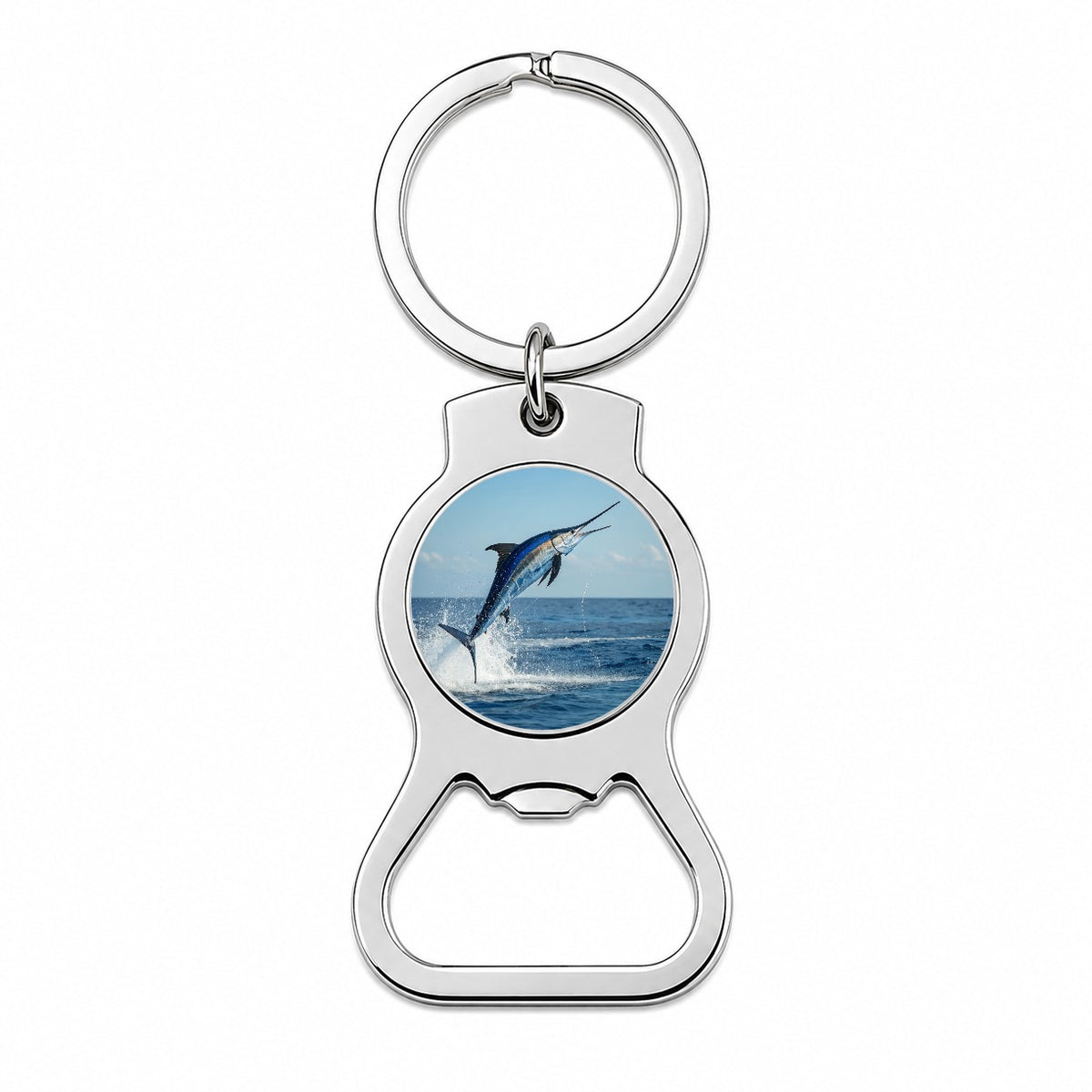 Blue Marlin Fish Leaping Out Of Water Bottle Opener Keychain