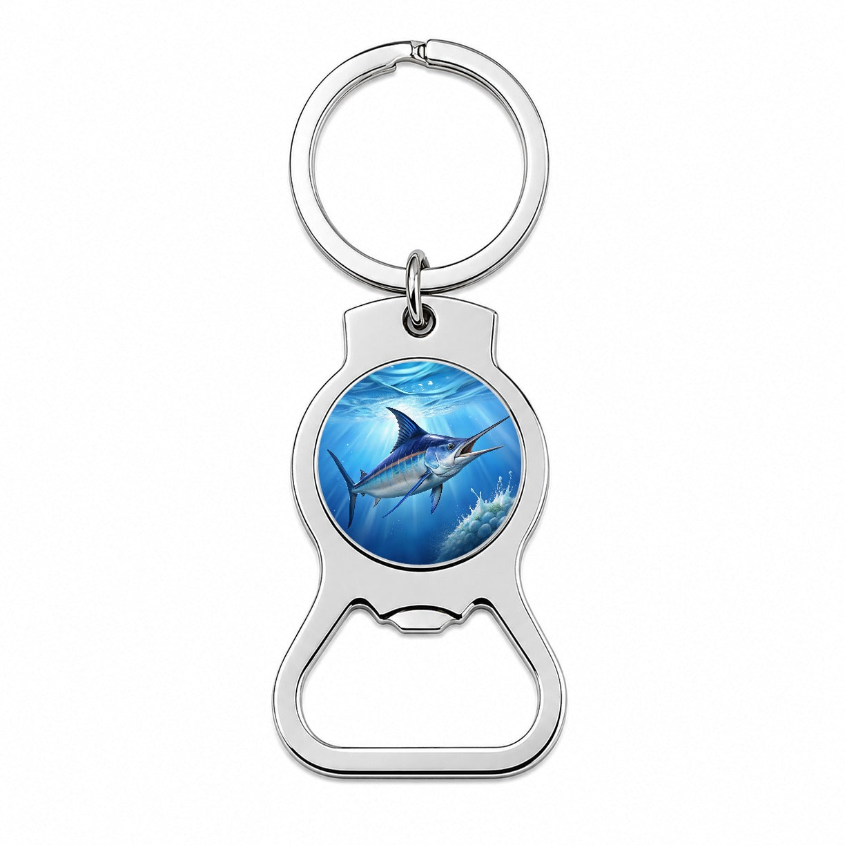 Blue Marlin Fish Bottle Opener Keychain