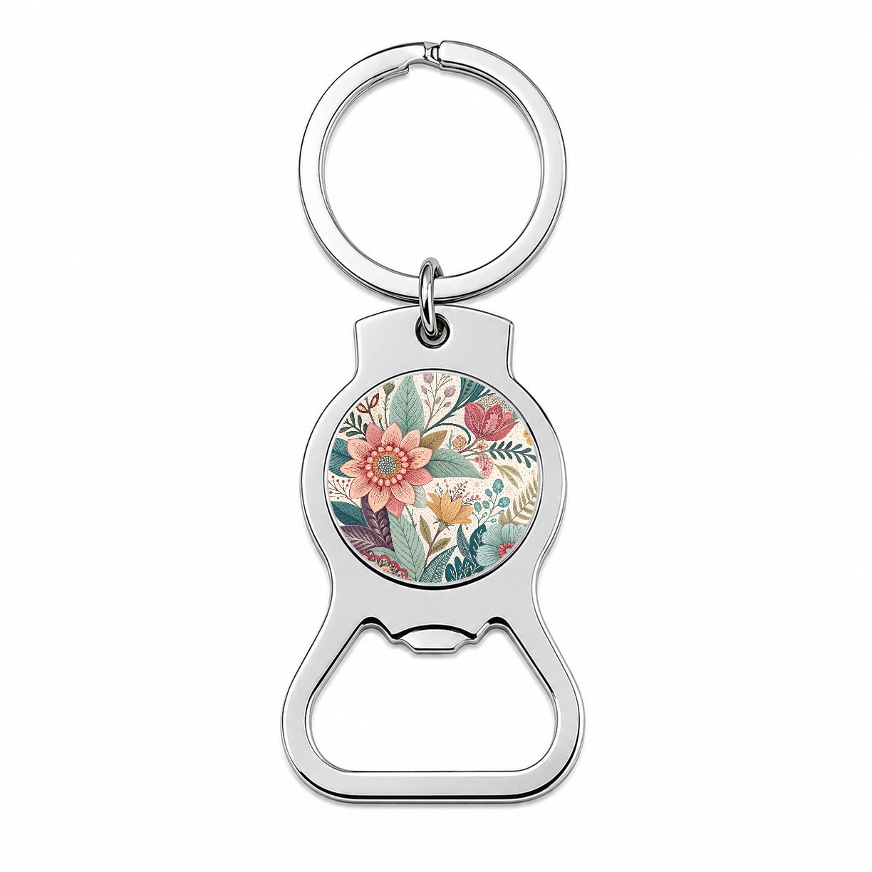 Boho Pastel Floral Pattern Bottle Opener Keychain