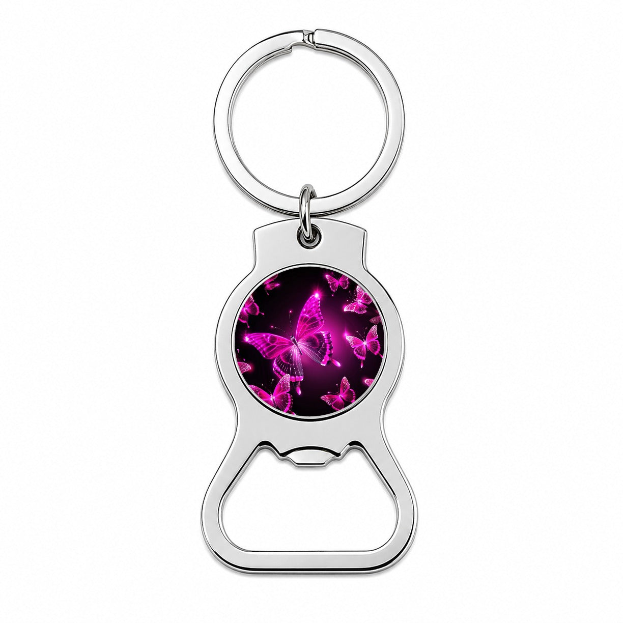 Bright Neon Pink Butterflies Bottle Opener Keychain