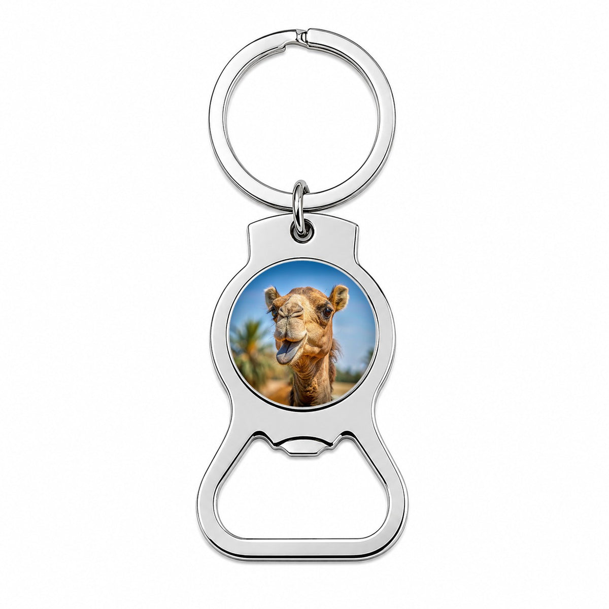 Camel Face With Tongue Sticking Out Bottle Opener Keychain