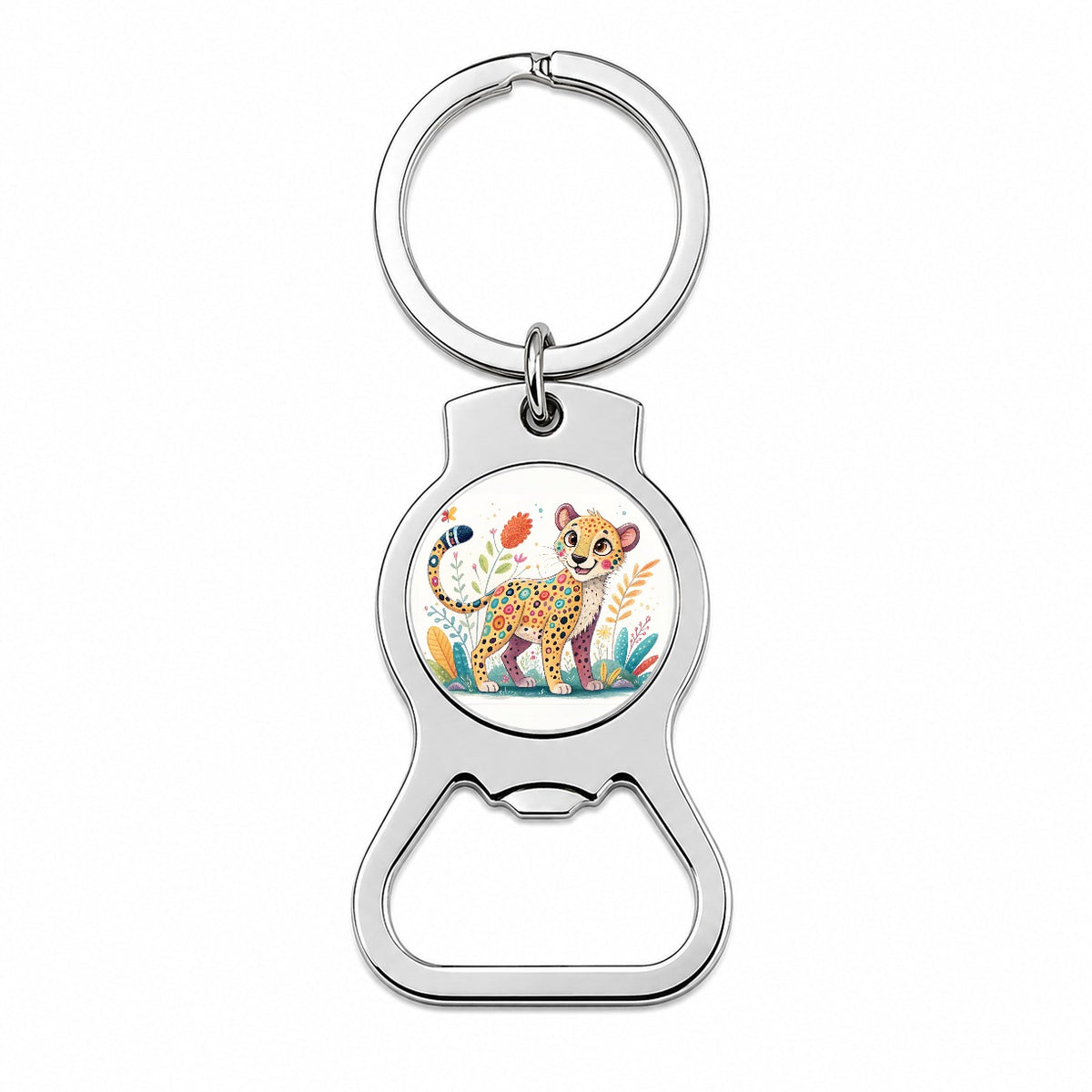 Cheetah Children's Illustration Style Bottle Opener Keychain