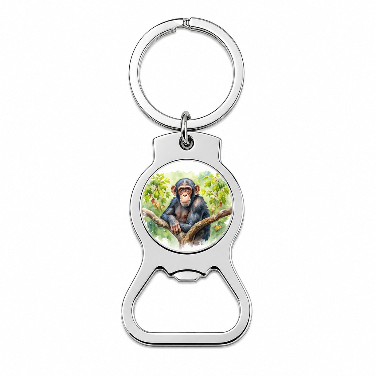 Chimpanzee Monkey In Tree Watercolor Bottle Opener Keychain