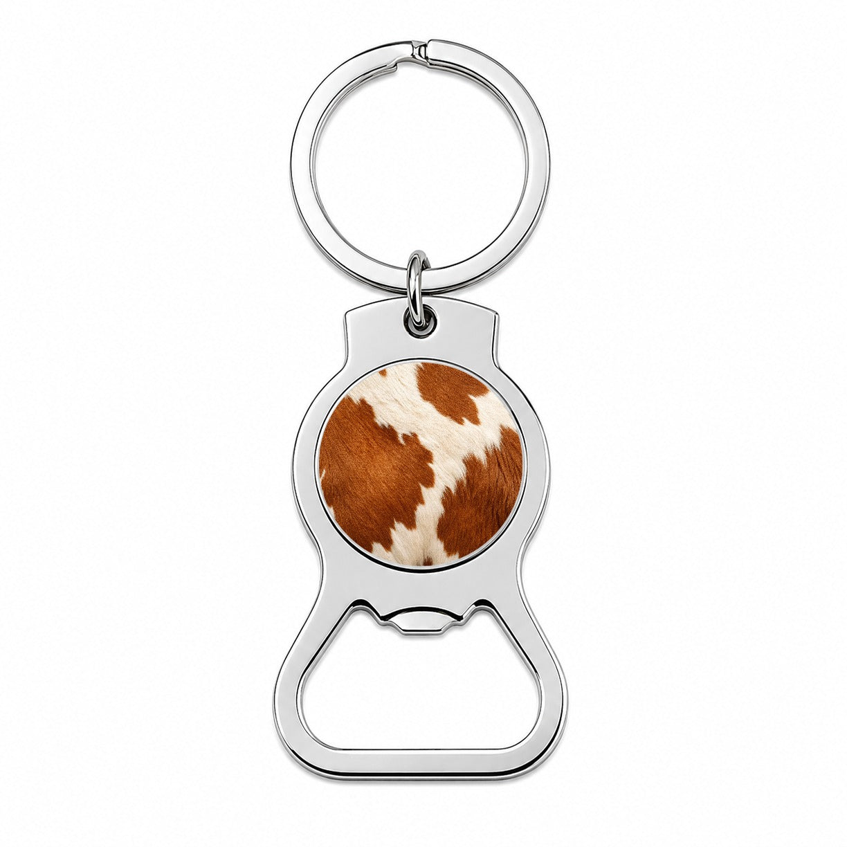 Cow Pattern Brown and White Bottle Opener Keychain
