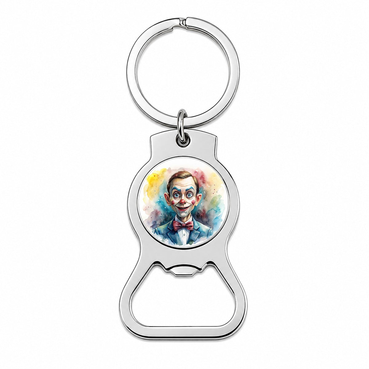 Creepy Ventriloquist Dummy Watercolor Bottle Opener Keychain