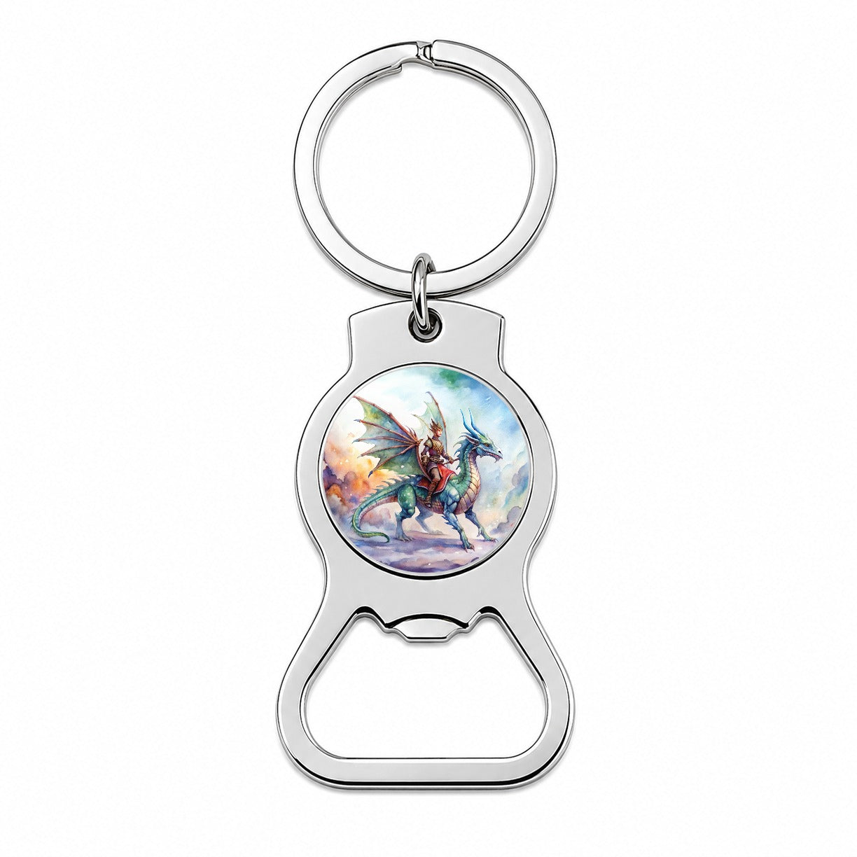 Dragon Rider Watercolor Bottle Opener Keychain