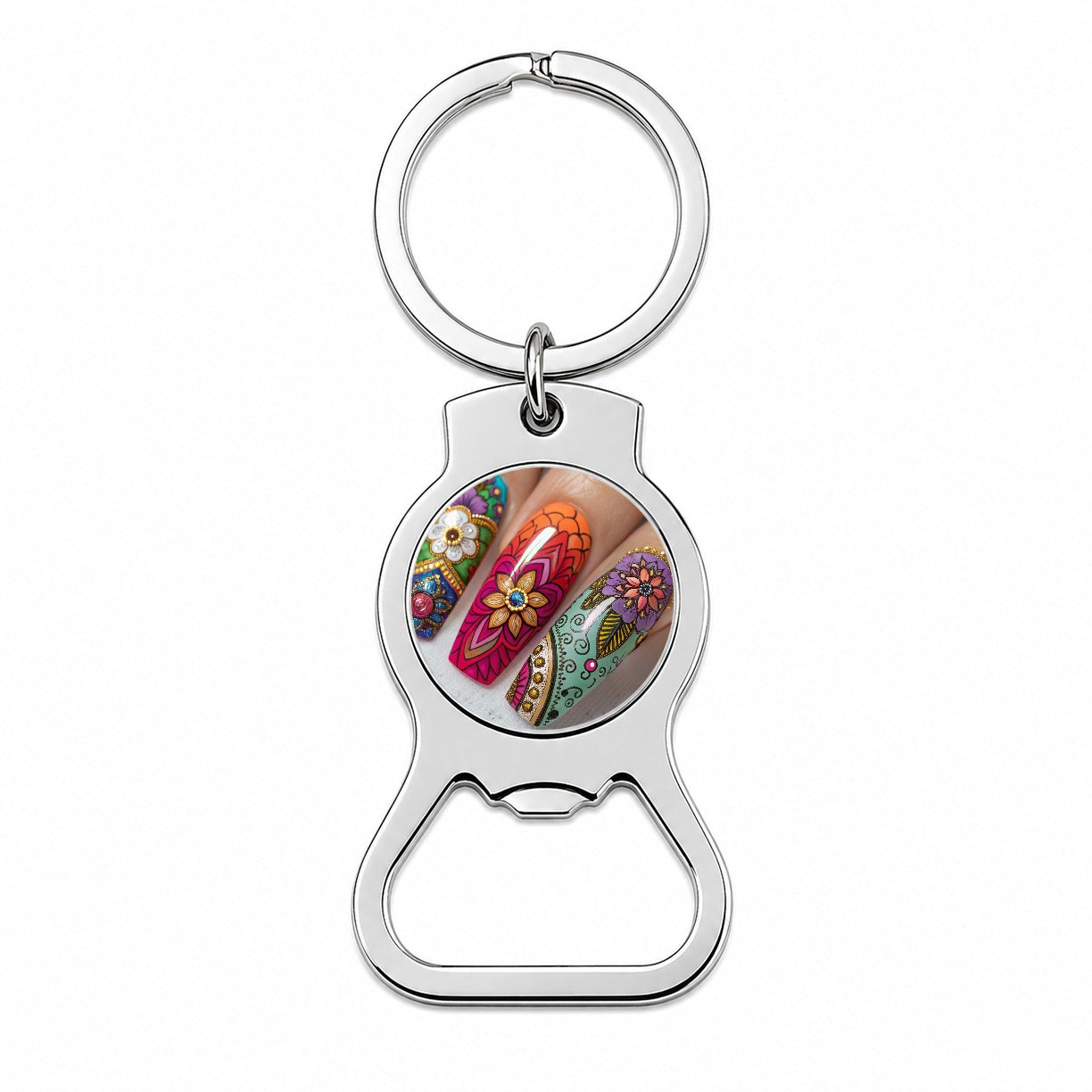 Elaborately Painted Decorated Finger Nails Bottle Opener Keychain