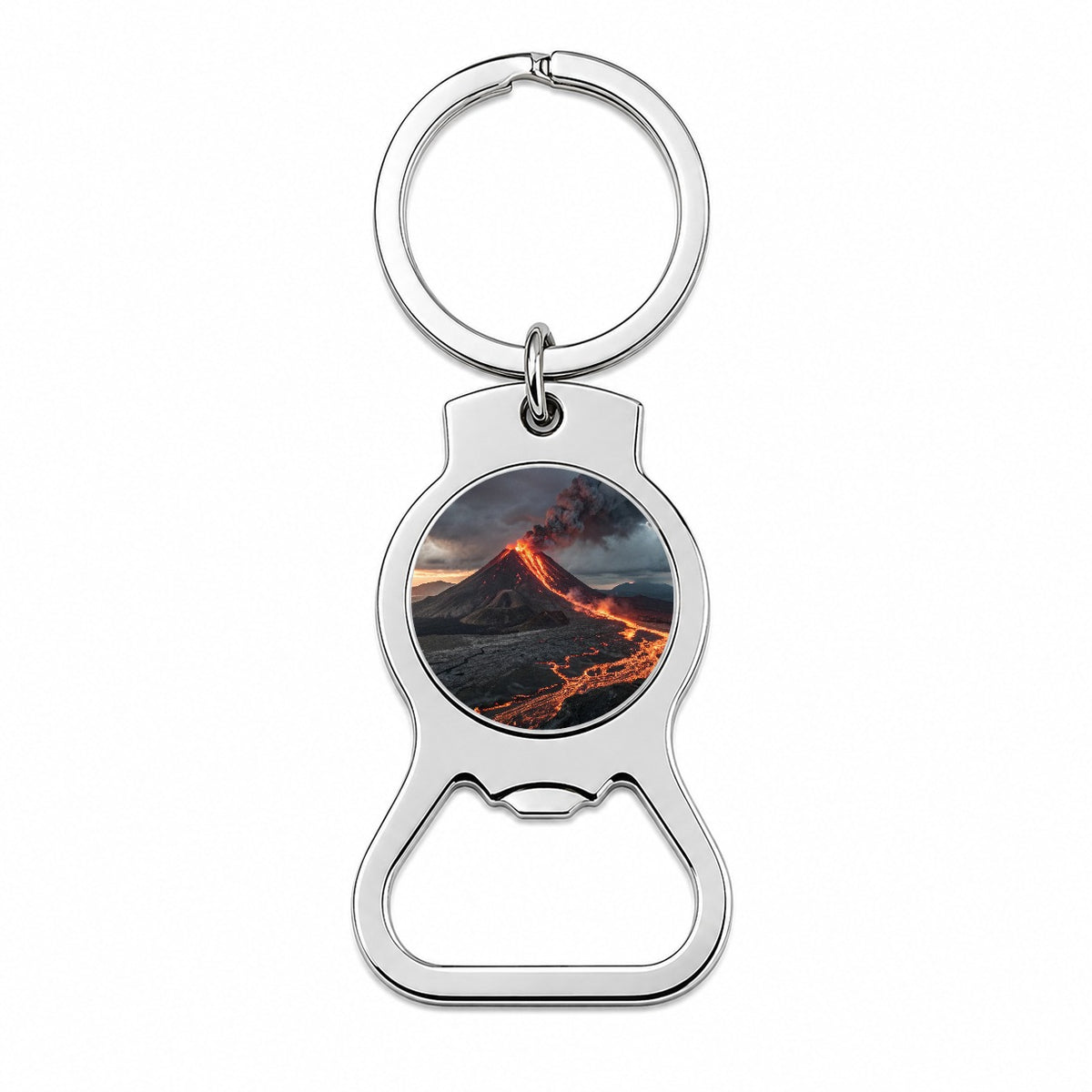 Erupting Volcano With Flowing Lava Bottle Opener Keychain