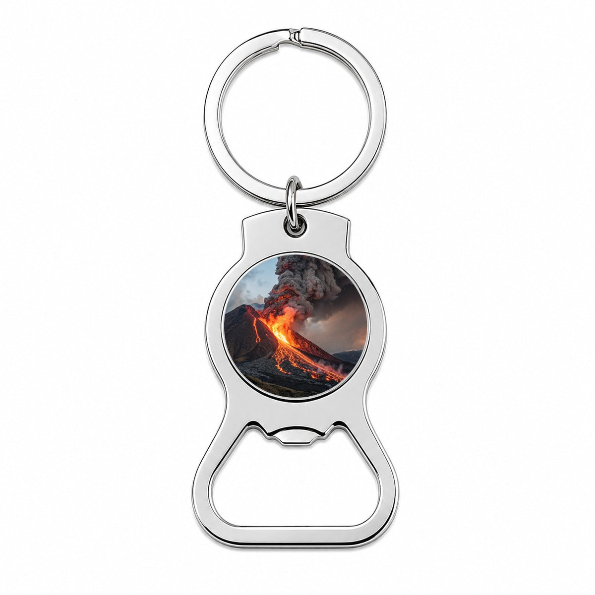 Erupting Volcano with Lava Trails Bottle Opener Keychain