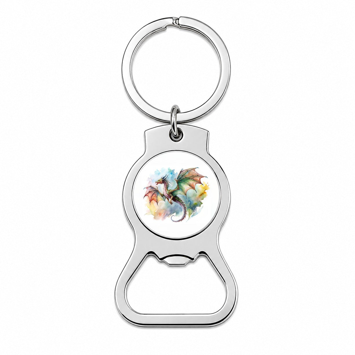 Fantasy Wyvern Dragon In Flight Watercolor Bottle Opener Keychain