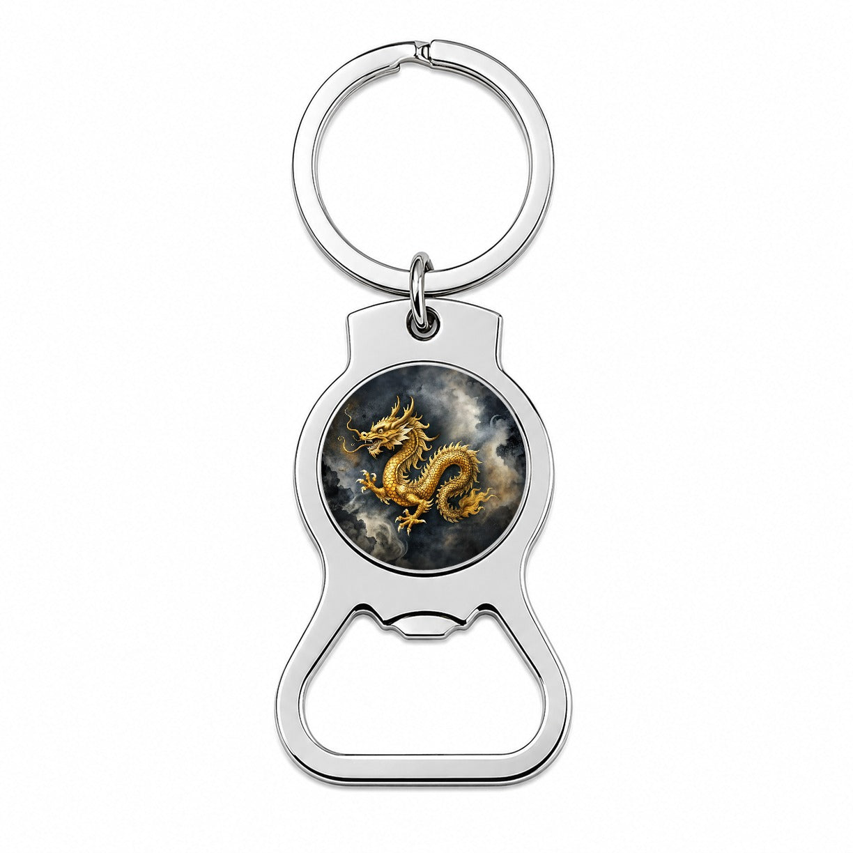 Gold Asian Dragon Watercolor Bottle Opener Keychain