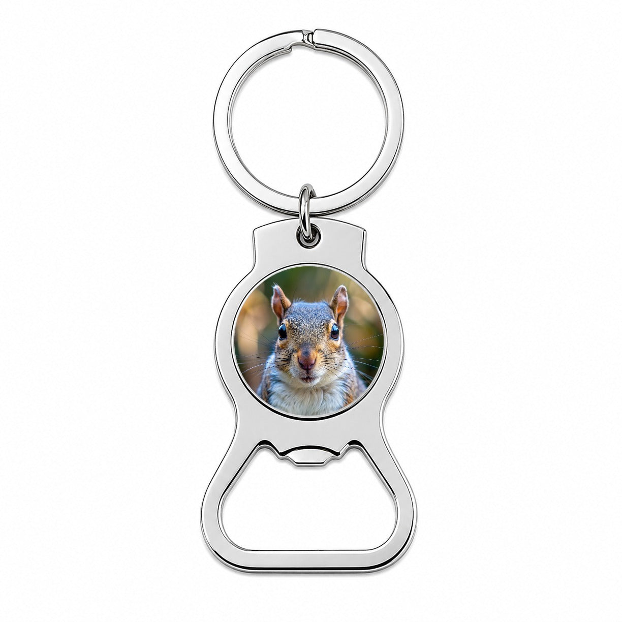 Gray Squirrel Face Bottle Opener Keychain