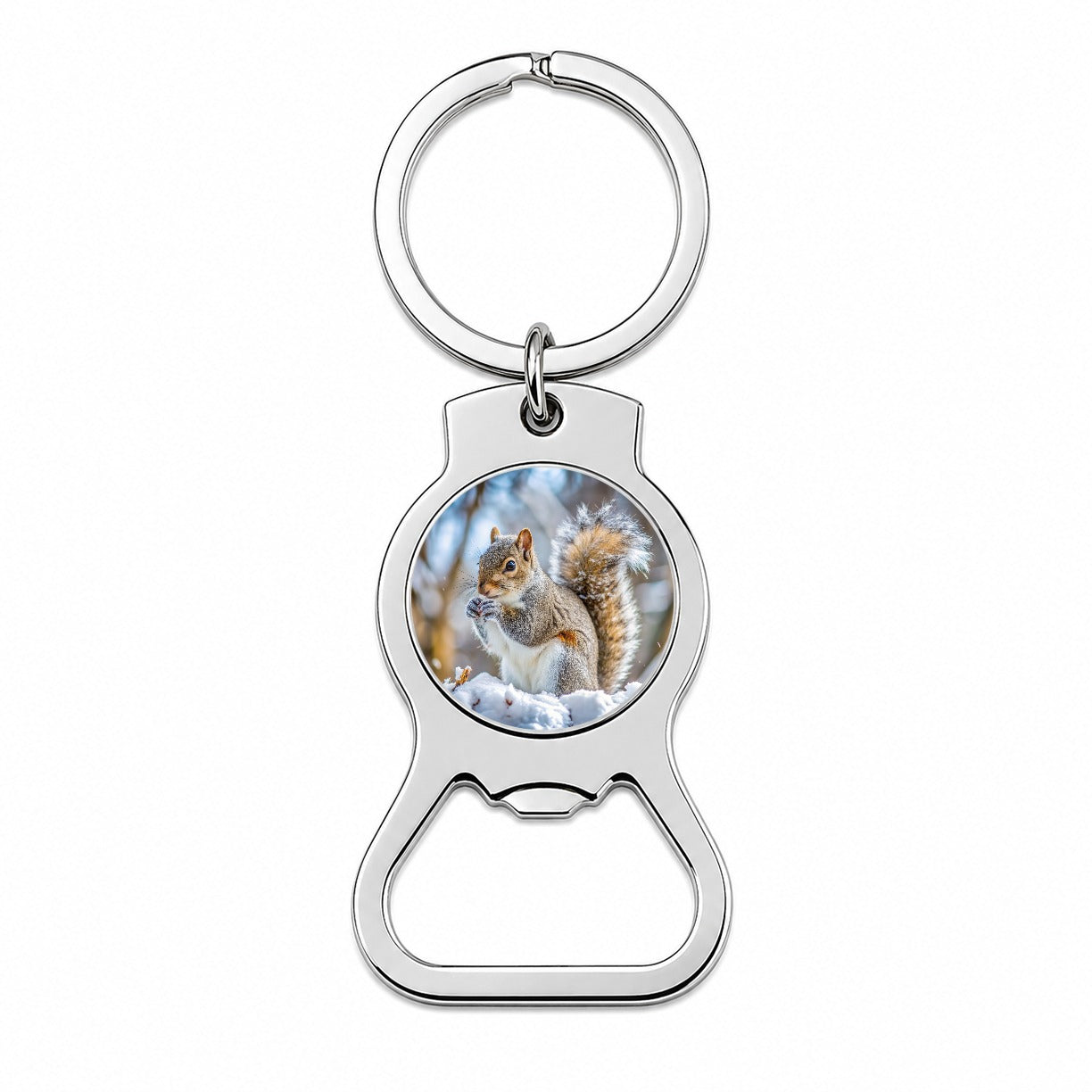 Gray Squirrel In Winter Bottle Opener Keychain