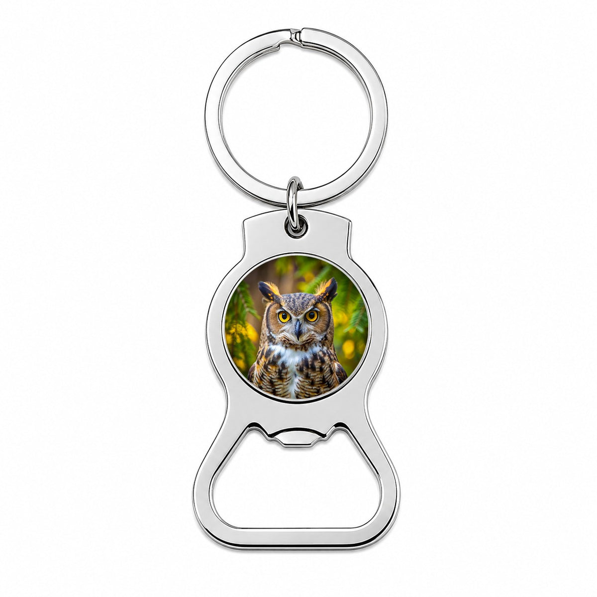 Great Horned Owl Raptor Bird Of Prey Bottle Opener Keychain