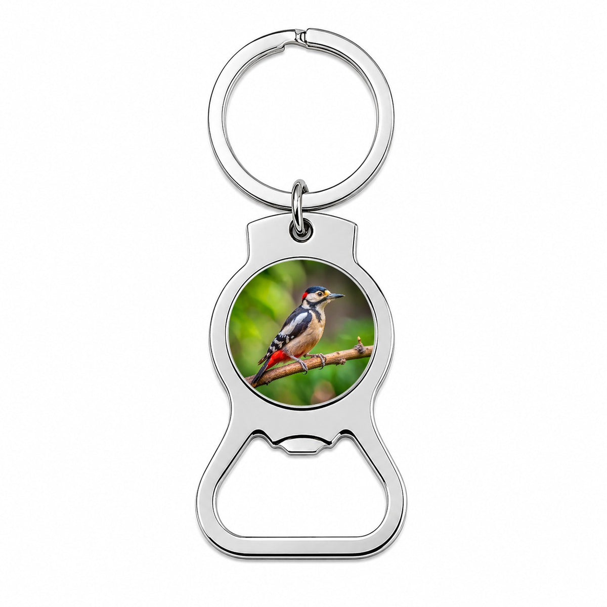 Great Spotted Woodpecker Backyard Bird Bottle Opener Keychain