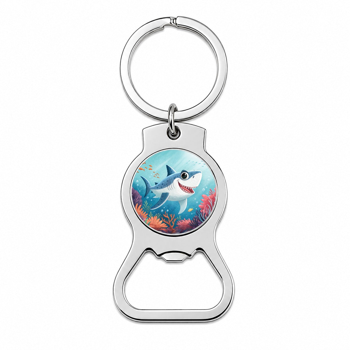Great White Shark Children's Illustration Style Bottle Opener Keychain