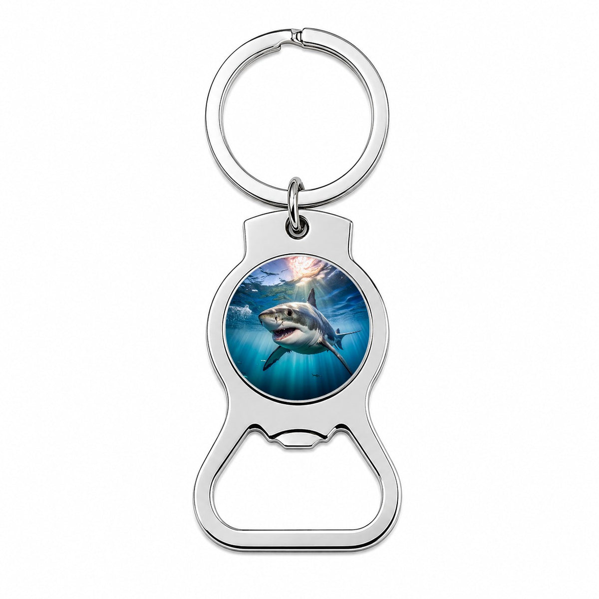 Great White Shark in the Ocean Bottle Opener Keychain