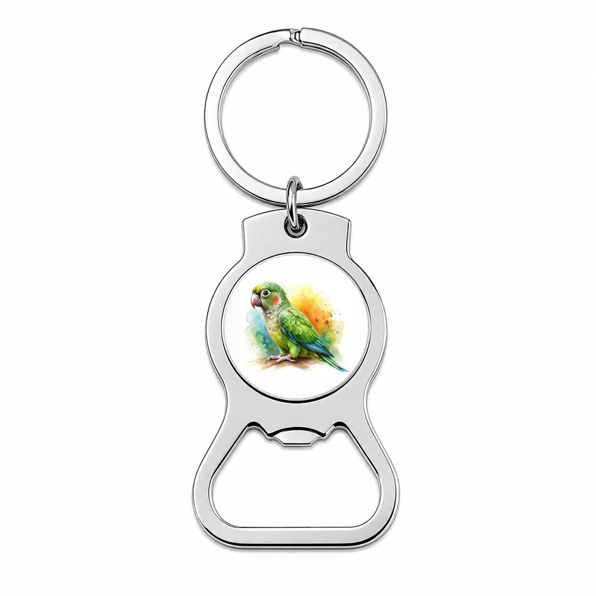 Green Conure Parakeet Bird Watercolor Bottle Opener Keychain