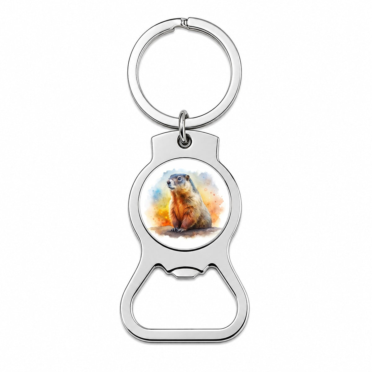 Groundhog Watercolor Bottle Opener Keychain