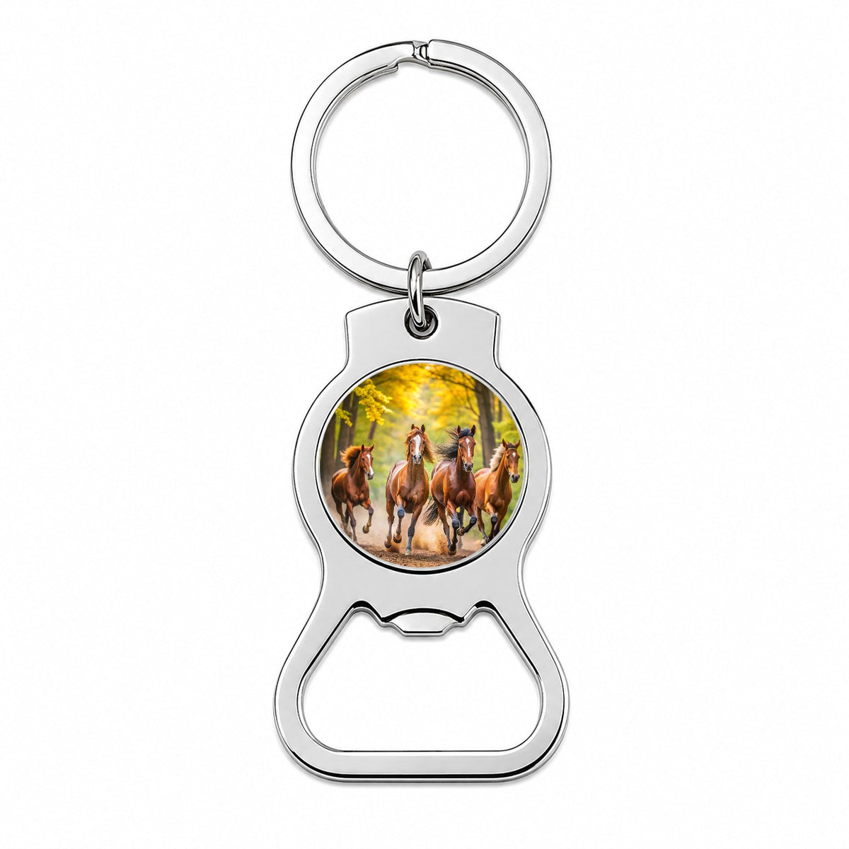 Horses Galloping Through The Forest Bottle Opener Keychain