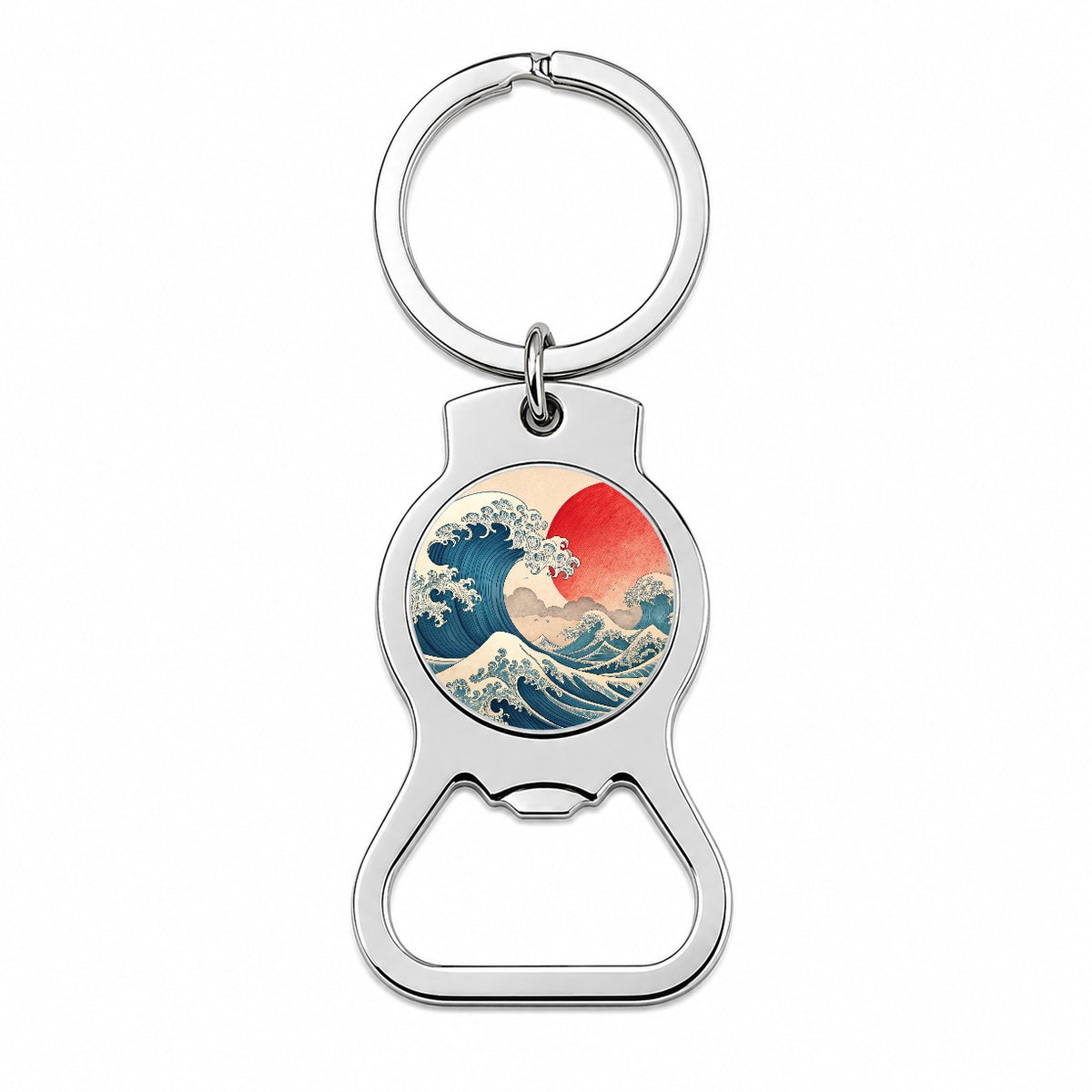 Japanese Blue Ocean Waves Large Sun Bottle Opener Keychain