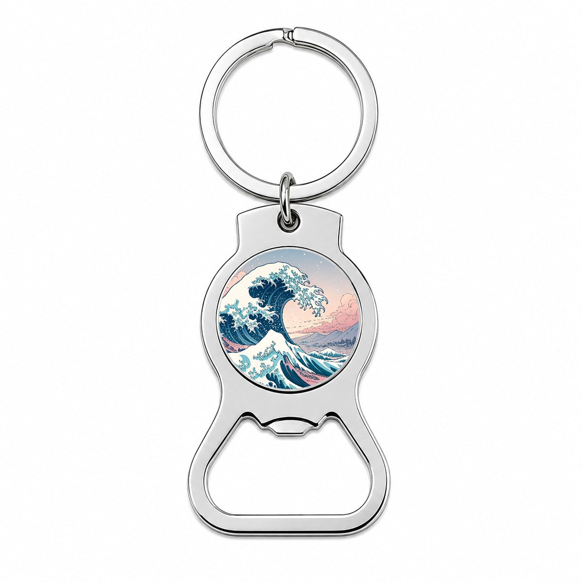 Japanese Blue Pink Ocean Waves Bottle Opener Keychain